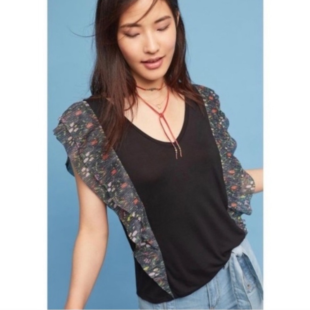 Anthropologie Vanessa Virginia Black Ruffled Blouse size Medium